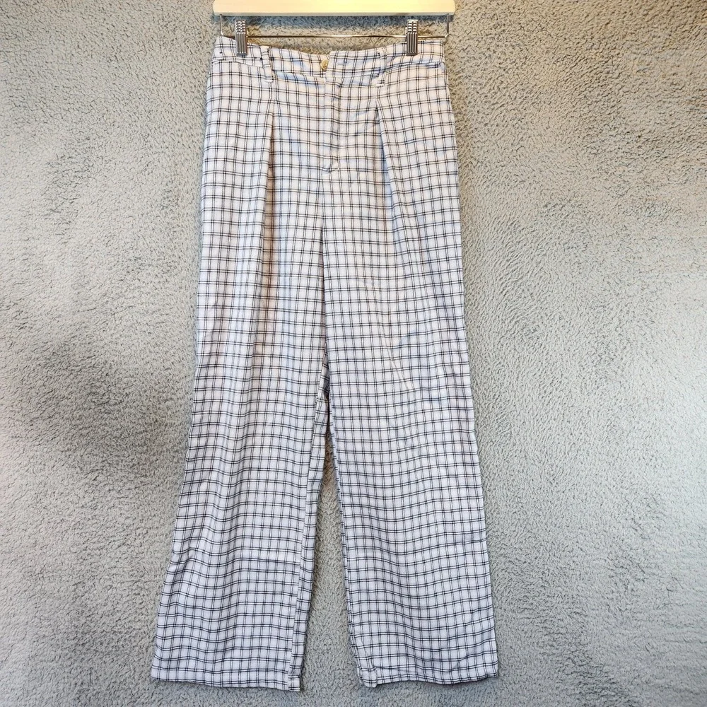 Hollister Pants Womens S (Fits 26x29) White Check‎ Pleated High Rise Office